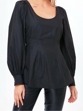 NWT Tuckernuck Pomander Place Dianne‎ Black Blouse Sz M Fitted Waist Puff Sleeve